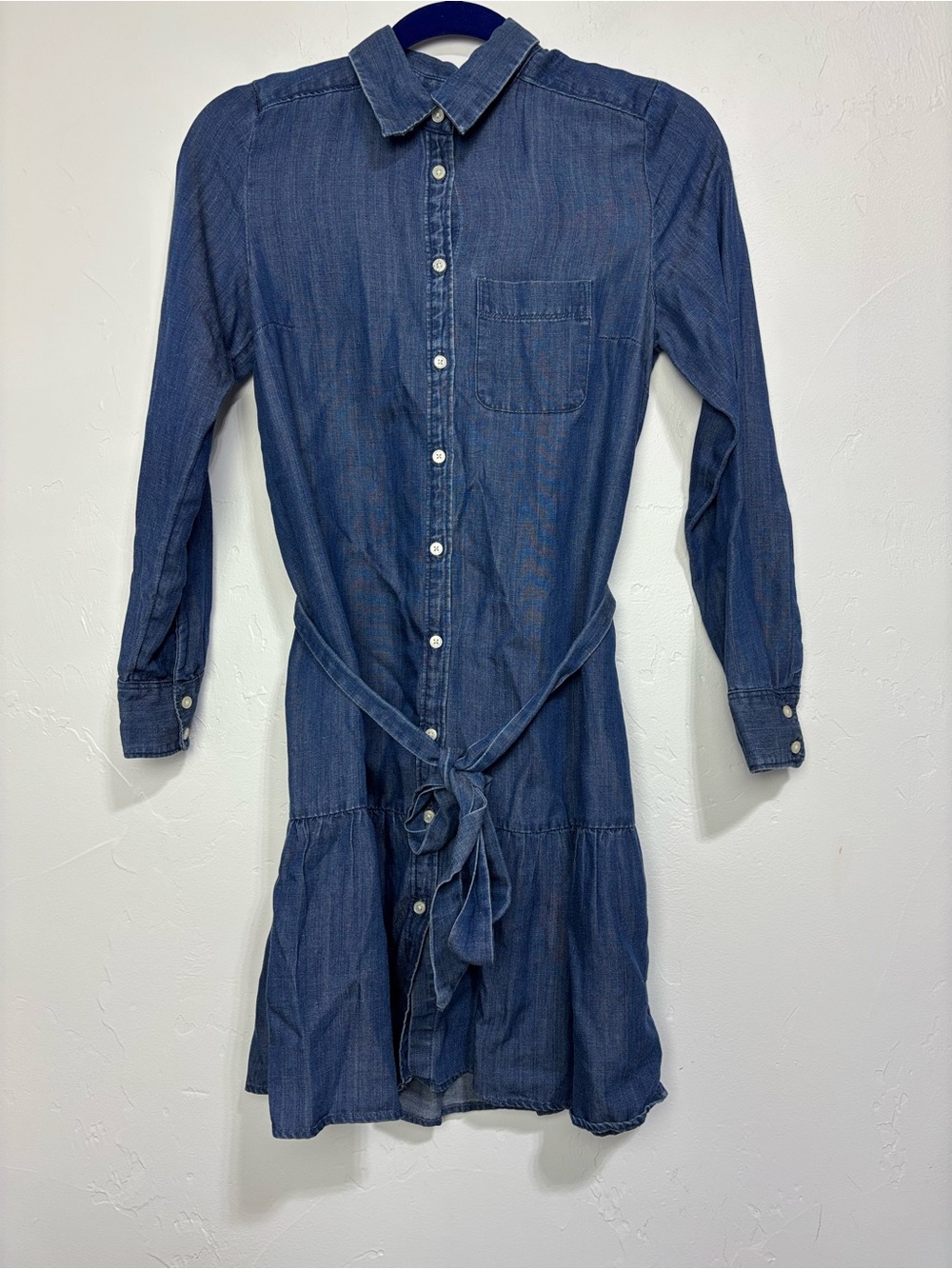 LOFT Petites Women's Denim Blue Shirt Dress SP Small Petite‎ Linen Tie Waist